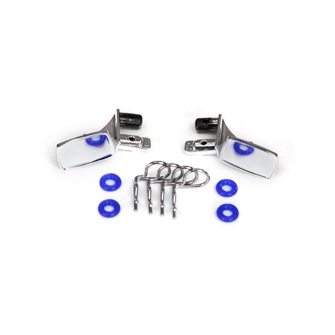 Mirrors, side, chrome (left & right)/ o-rings (4)/ body clips (4) (fits #8130 bo, TRX8133